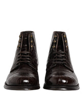 Dolce & Gabbana Dark Brown Leather Lace Up Short Boots Shoes